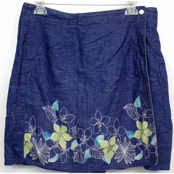Villager Sport Liz Claiborne Blue Jean Green Floral Skort Size 16 Zip Closure - Picture 1 of 13